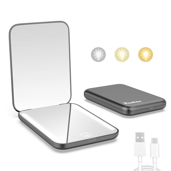Rechargeable Pocket Mirror, Double Sided 1X/3X Magnification Compact Vanity Mirr - Picture 1 of 6